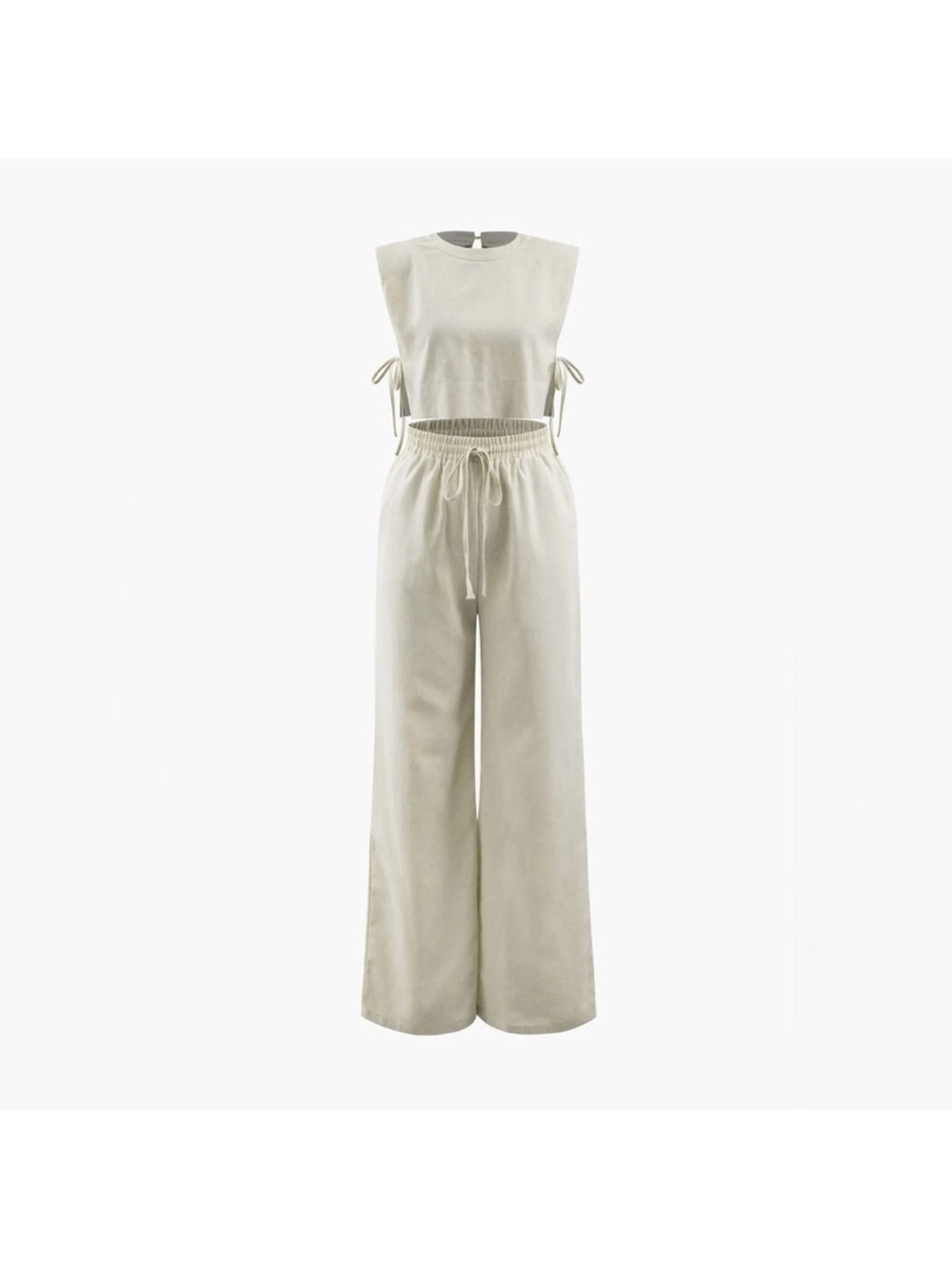 Commence linen Sleeveless Crop Top & Wide-Leg Pants Set